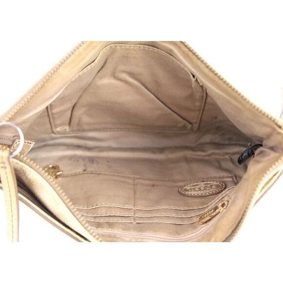 FOSSIL ANTIQUE GOLD GENUINE LEATHER X-BODY SHOULDER BAG HANDBAG CLUTCH PURSE - Picture 8 of 14
